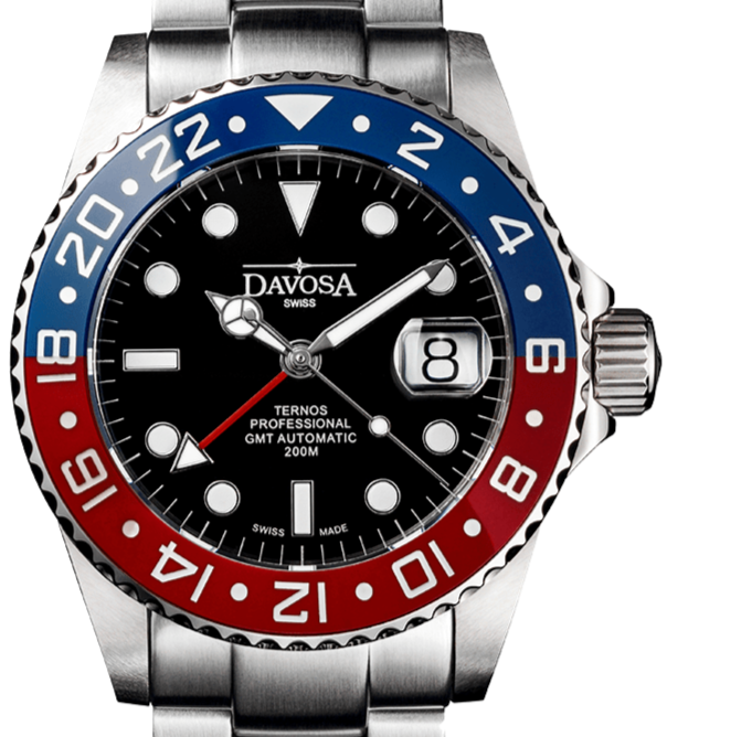 Ternos Professional Automatic 200m GMT Red Blue Diving Watch 16157160 GMT Davosa USA Official Distributor. Prices are Final. Tax & duties included. 42mm Pepsi TriaLink