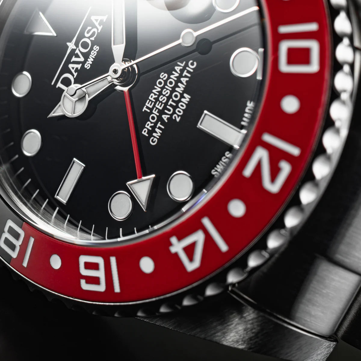 Ternos Professional Automatic 200m GMT Black Red Diving Watch 16157190 Davosa USA