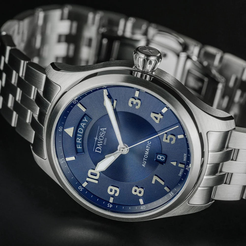 Newton Day-Date Automatic 44mm Blue Pilot Watch 16158540 Pilot Davosa USA Official Distributor. Prices are Final. Tax & duties included.   