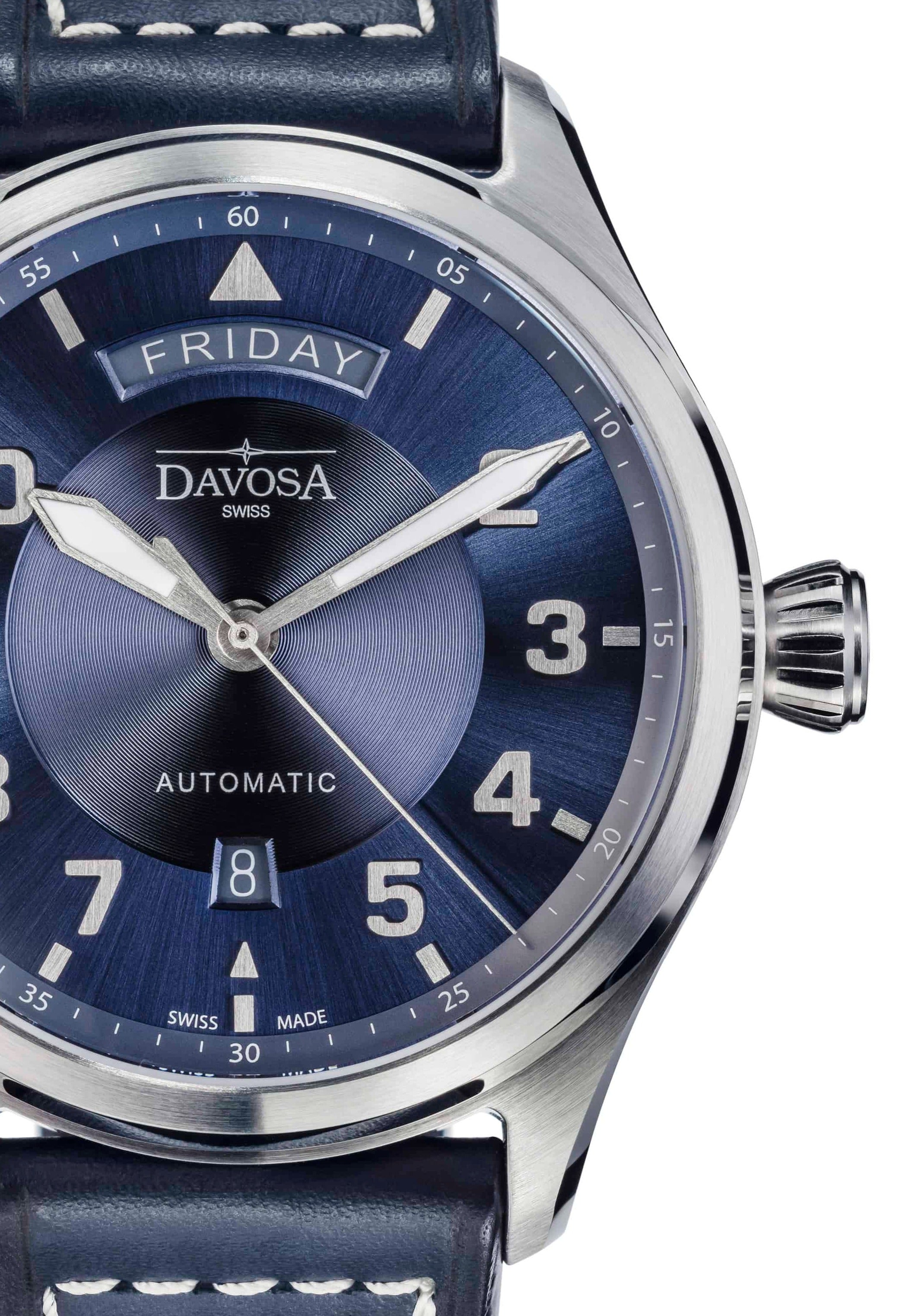 Newton Day-Date Automatic 44mm Blue Blue Pilot Watch 16158545 Pilot Davosa USA Official Distributor. Prices are Final. Tax & duties included.   