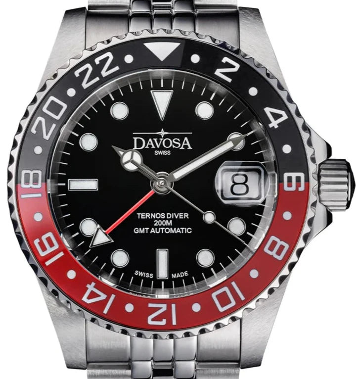 Ternos Ceramic Automatic GMT Swiss-Made Diving Watch PentaLink Bracelet GMT Davosa USA Official Distributor. Prices are Final. Tax & duties included. 40mm Cola PentaLink