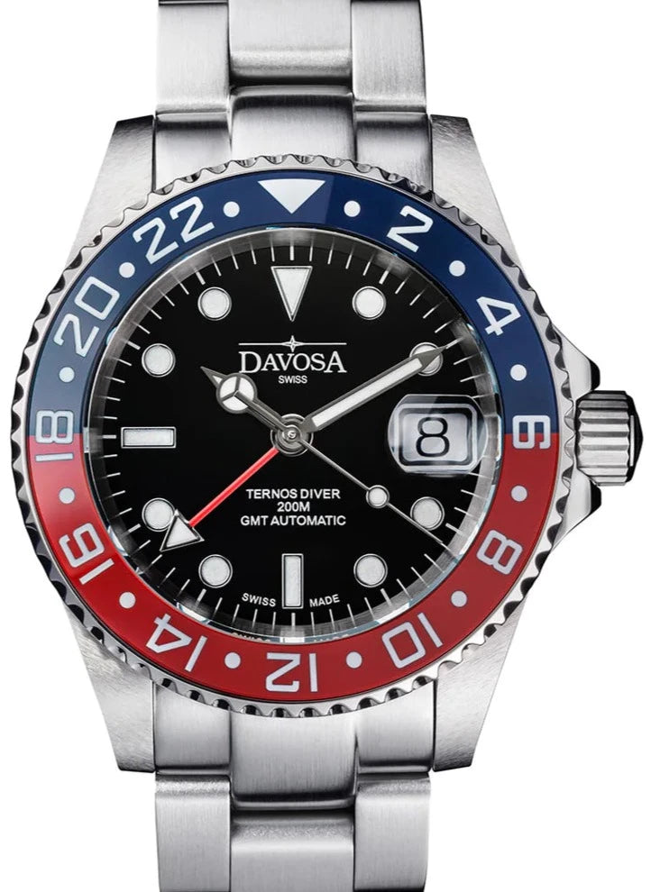 Davosa Ternos Ceramic Automatic GMT Swiss-Made 200m 16159060 Trialink Bracelet GMT Davosa USA Official Distributor. Prices are Final. Tax & duties included. 40mm Silver Silver