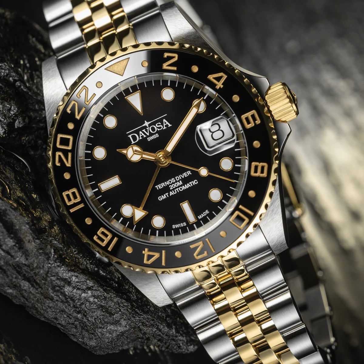 Ternos Ceramic Automatic GMT Black Gold Diving Watch 16159105 GMT Davosa USA Official Distributor. Prices are Final. Tax & duties included.   