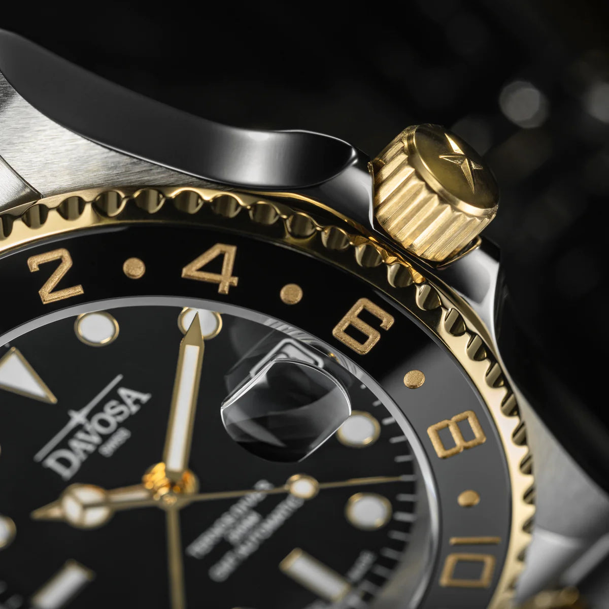 Ternos Ceramic Automatic GMT Black Gold Diving Watch 16159105 GMT Davosa USA Official Distributor. Prices are Final. Tax & duties included.   