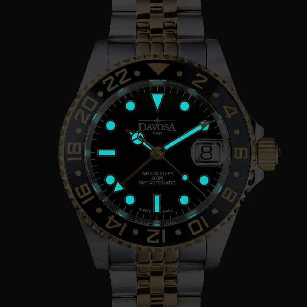 Ternos Ceramic Automatic GMT Black Gold Diving Watch 16159105 GMT Davosa USA Official Distributor. Prices are Final. Tax & duties included.   