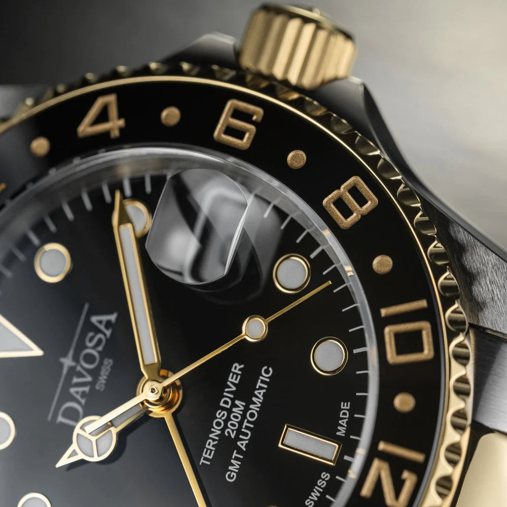 Ternos Ceramic Automatic GMT Black Gold Diving Watch 16159150 GMT Davosa USA Official Distributor. Prices are Final. Tax & duties included.   