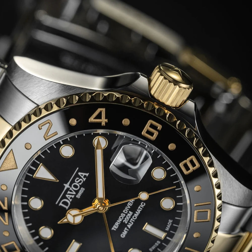 Ternos Ceramic Automatic GMT Black Gold Diving Watch 16159150 GMT Davosa USA Official Distributor. Prices are Final. Tax & duties included.   