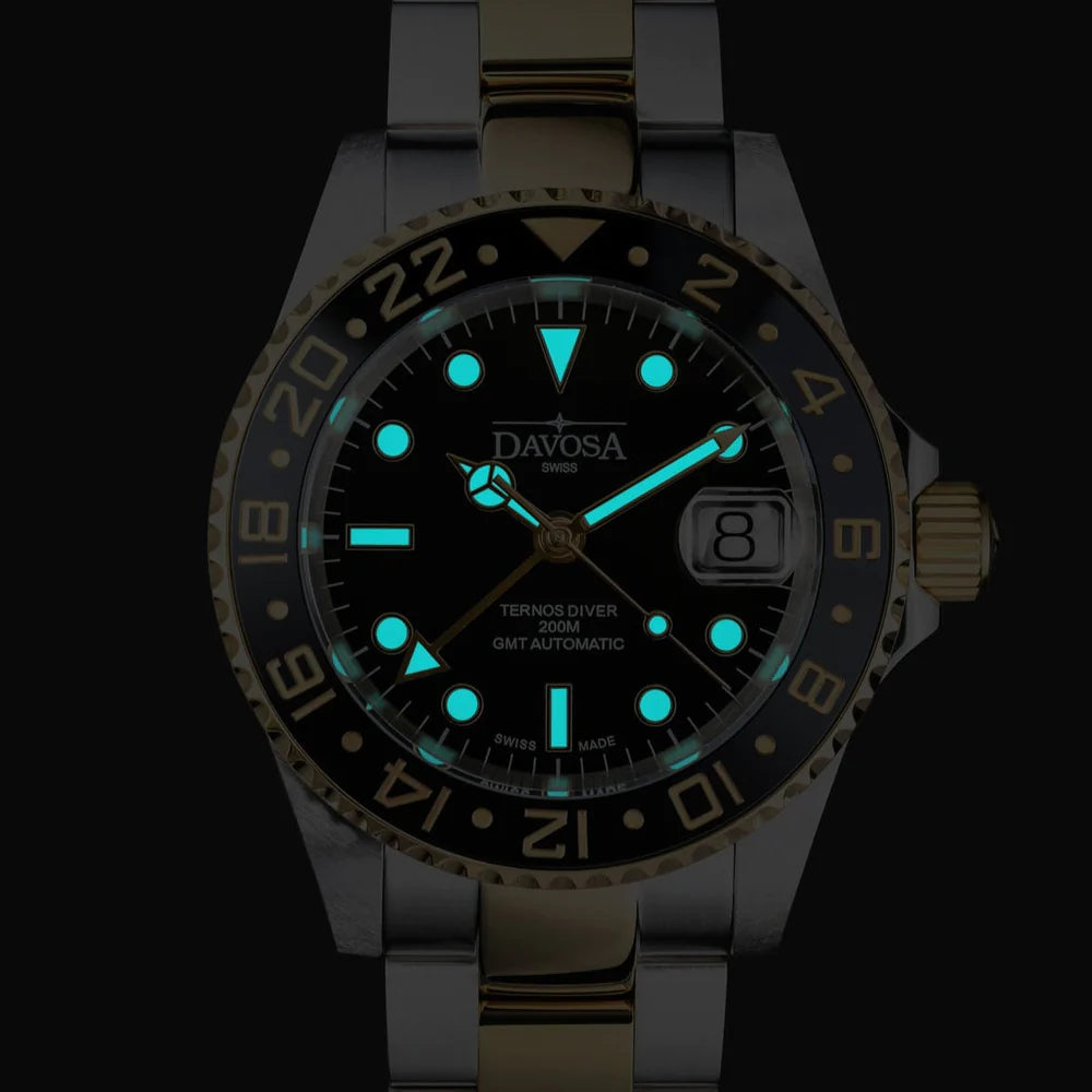 Ternos Ceramic Automatic GMT Black Gold Diving Watch 16159150 GMT Davosa USA Official Distributor. Prices are Final. Tax & duties included.   