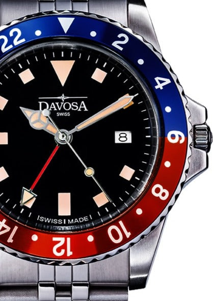 Vintage Quartz 100m Red Blue Unisex Diver Watch 16350090 GMT Davosa USA Official Distributor. Prices are Final. Tax & duties included.   