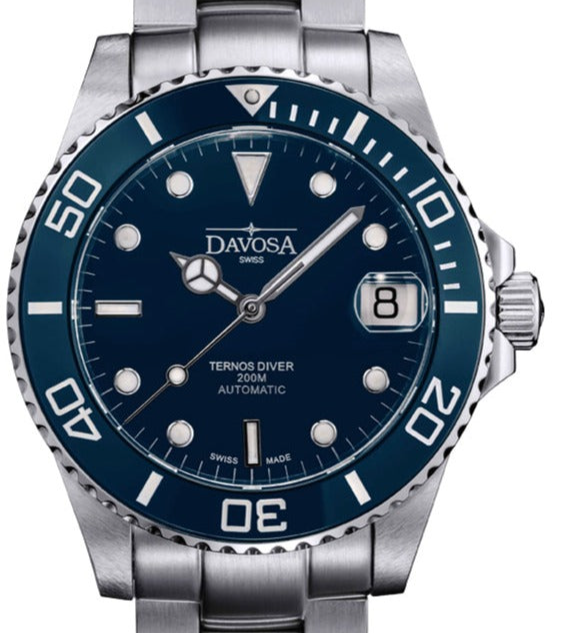 Ternos Medium Automatic 200m Swiss-Made Blue Men's Diver Watch 16619540 Diver Davosa USA Official Distributor. Prices are Final. Tax & duties included. 36.5mm Blue TriaLink