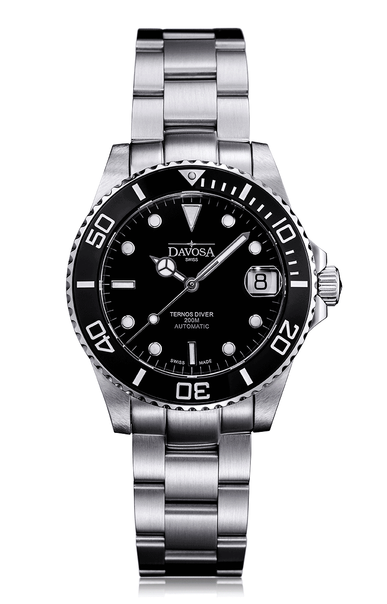 Ternos Medium Automatic Swiss-Made Black Men's Diver Watch 16619550 Diver Davosa USA Official Distributor. Prices are Final. Tax & duties included.   