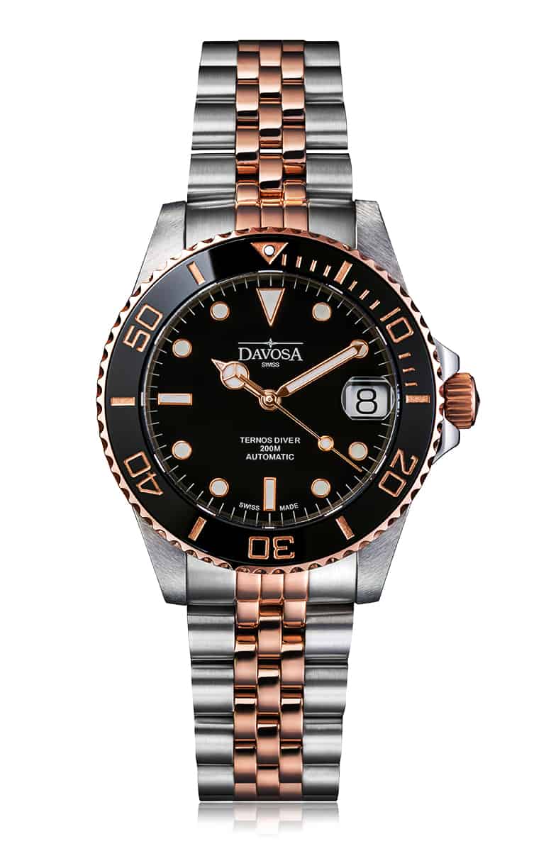 Ternos Medium Automatic Black Rose Gold Diving Watch 16619605 Diver Davosa USA Official Distributor. Prices are Final. Tax & duties included.   