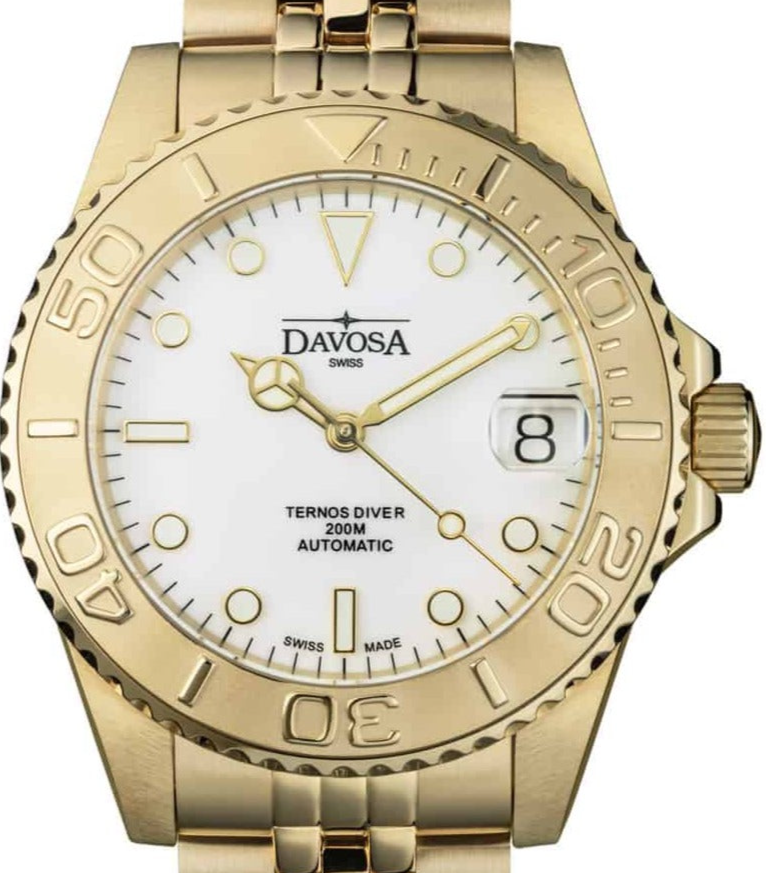 Ternos Medium Automatic 200M Swiss-Made Golden Unisex Diver Watch 16619802 Diver Davosa USA Official Distributor. Prices are Final. Tax & duties included. 43mm White PentaLink