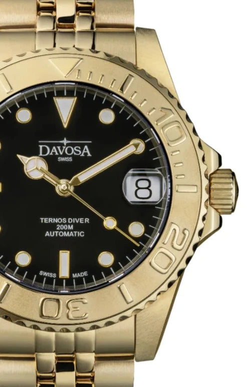 Ternos Medium Automatic Golden Diving Watch 16619805 Diver Davosa USA Official Distributor. Prices are Final. Tax & duties included.   