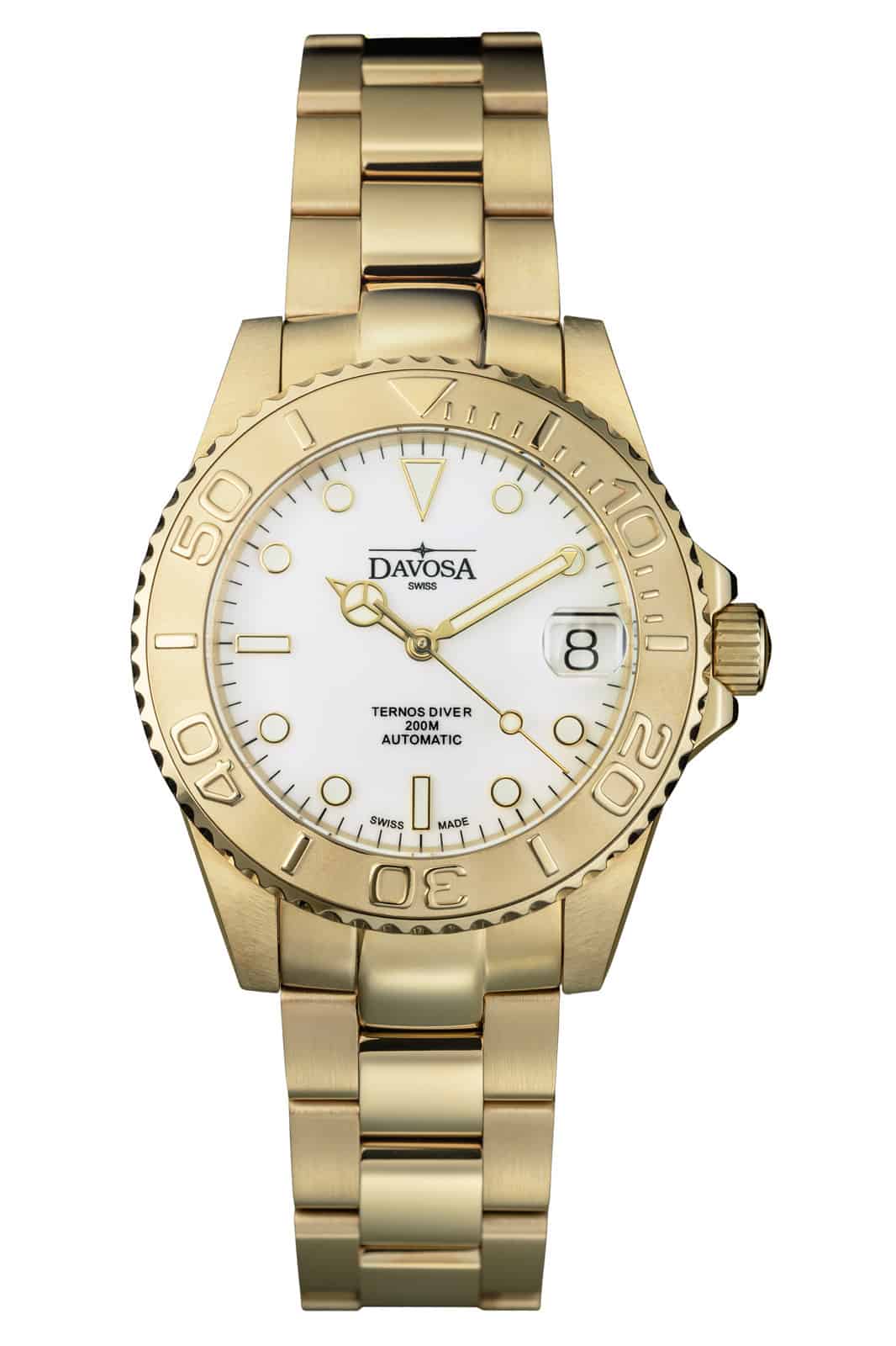 Ternos Medium Automatic Swiss-Made Gold-Tone Diving Watch 16619820 Diver Davosa USA Official Distributor. Prices are Final. Tax & duties included.   