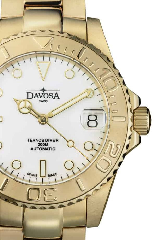 Ternos Medium Automatic Swiss-Made Gold-Tone Diving Watch 16619820 Diver Davosa USA Official Distributor. Prices are Final. Tax & duties included.