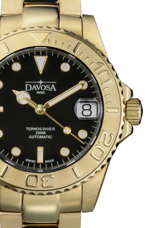 Ternos Medium Automatic Golden Diving Watch 16619850 Diver Davosa USA Official Distributor. Prices are Final. Tax & duties included.   