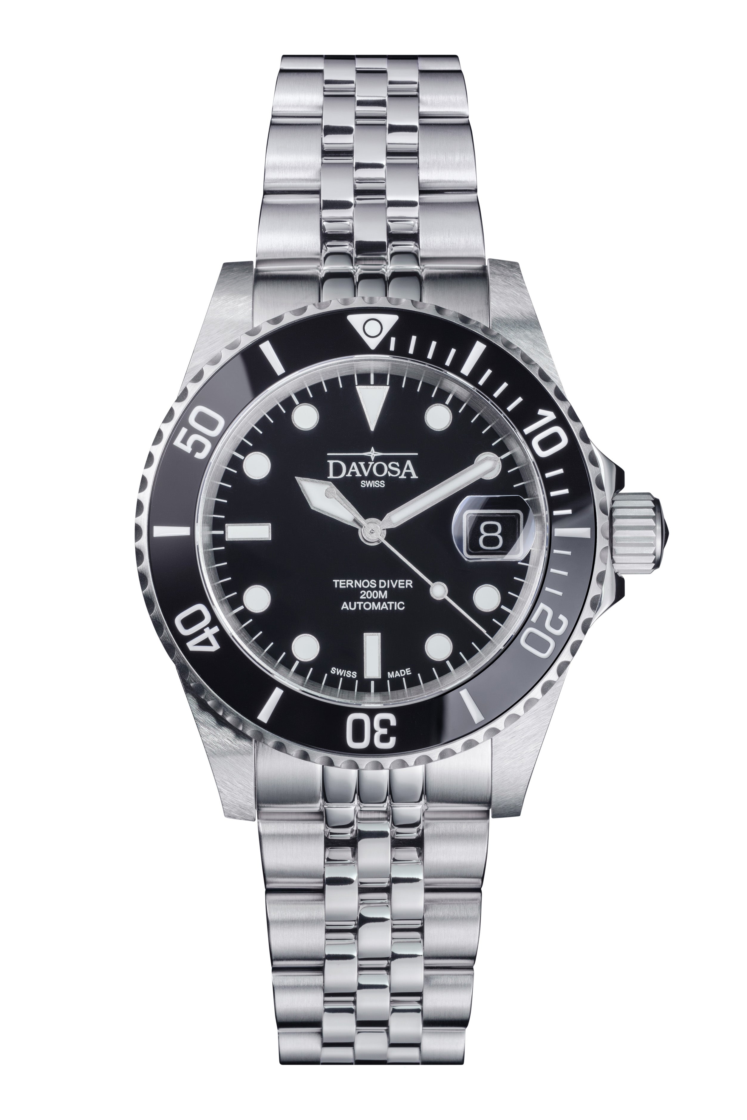 Ternos Diver Automatic 200m Swiss-Made Black Unisex Diver Watch Diver DAVOSA Swiss PentaLink With Date loupe