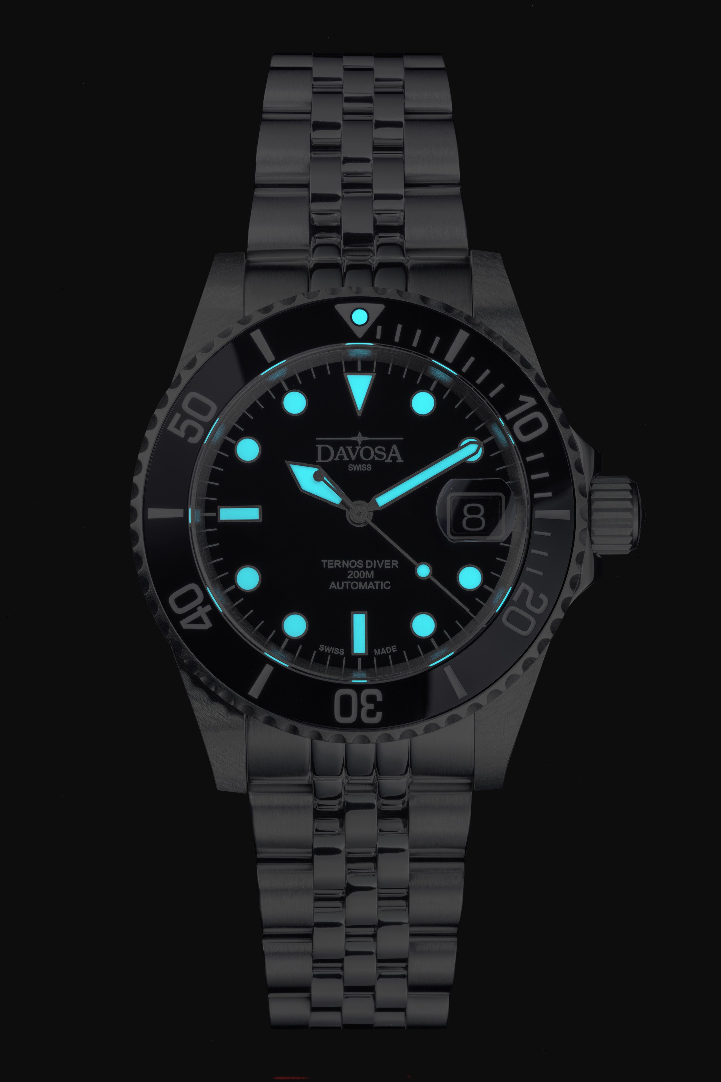 Ternos Ceramic Automatic 200m Swiss-Made Black Unisex Diver Watch 161.552.05 With Loupe with Pentalink Bracelet Diver Davosa USA Official Distributor. Prices are Final. Tax & duties included.