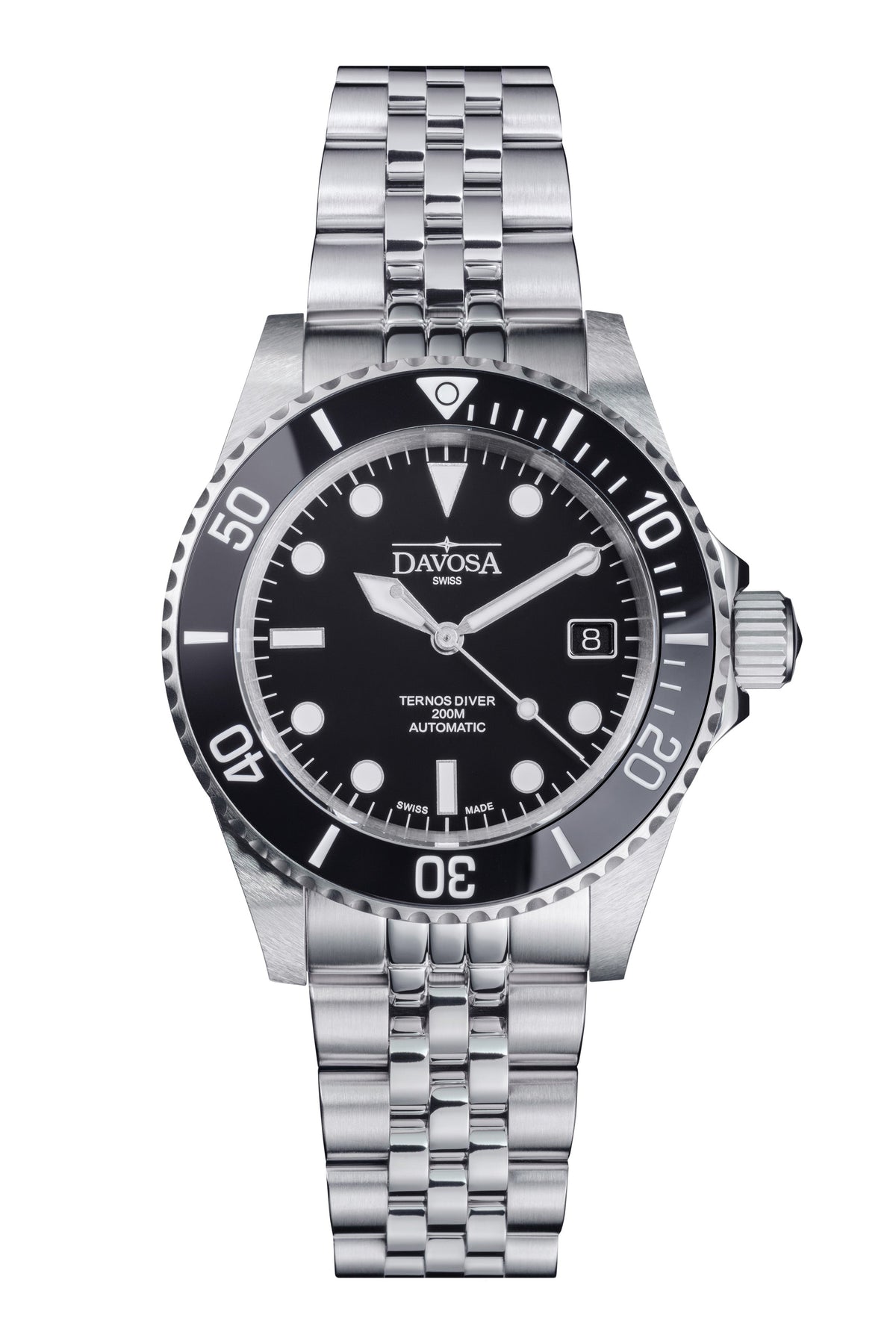 Ternos Diver Automatic 200m Swiss-Made Black Unisex Diver Watch Diver DAVOSA Swiss PentaLink Without loupe