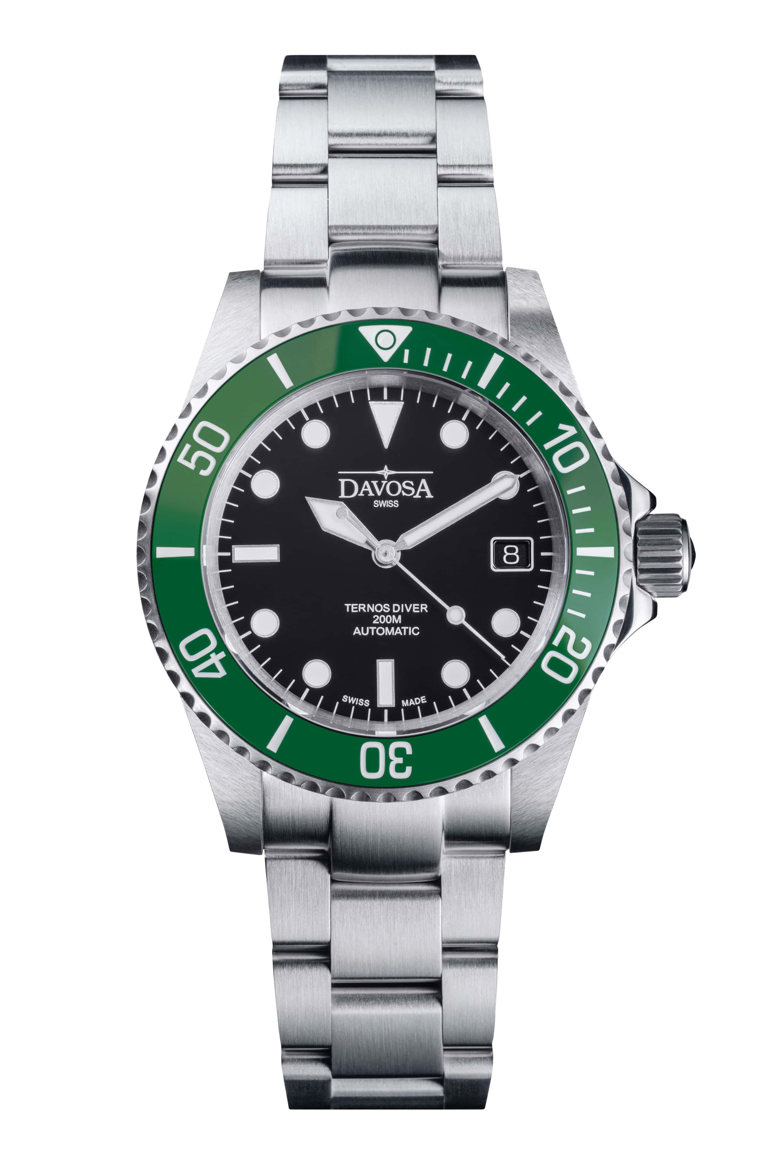 Ternos Diver Automatic 200m Swiss-Made Green and Black Unisex Diver Watch 161.550.70 Without Loupe Diver Davosa USA Official Distributor. Prices are Final. Tax & duties included.