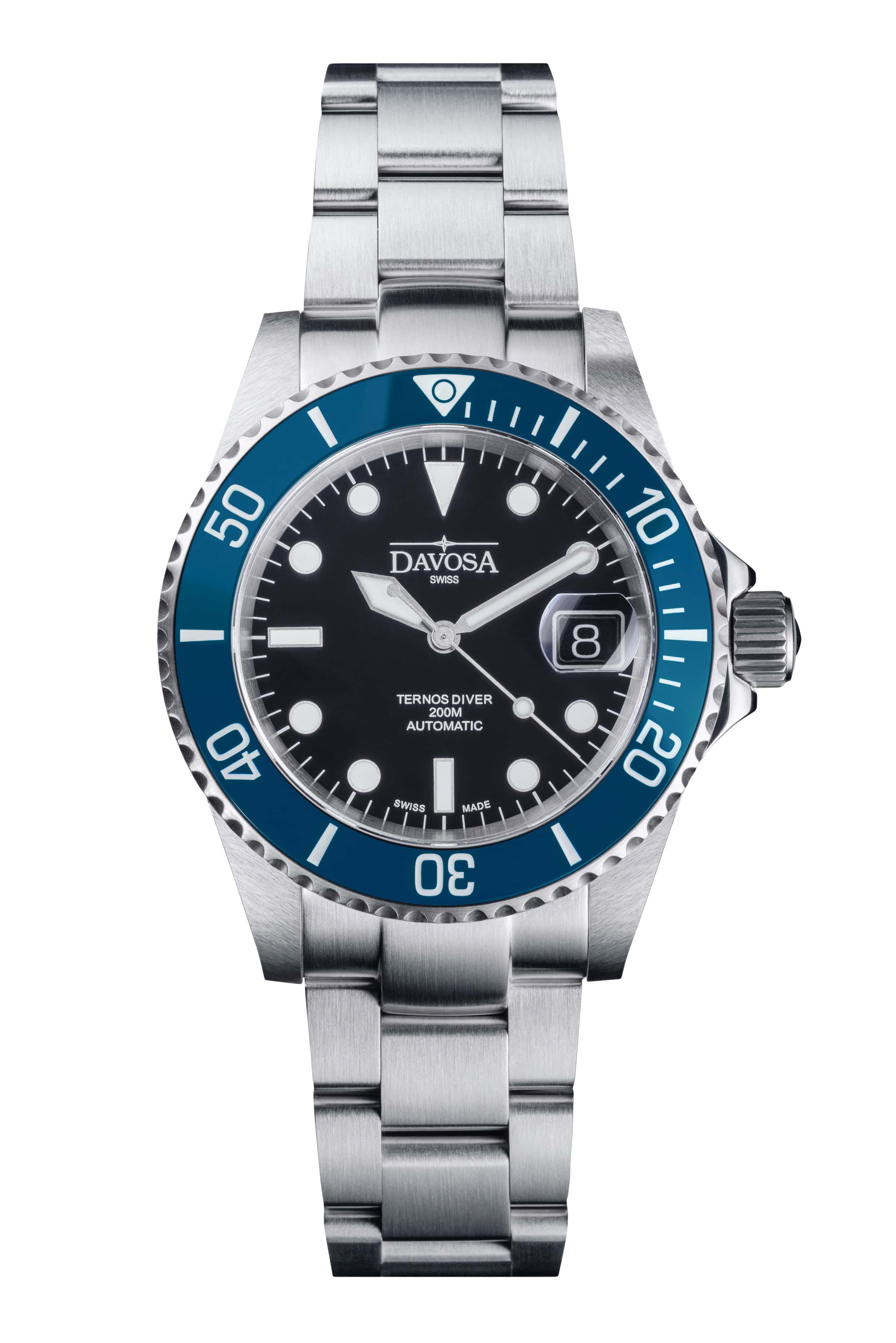 Ternos Diver Automatic 200m Swiss-Made Blue Unisex Diver Watch Diver DAVOSA Swiss TriaLink With Date loupe