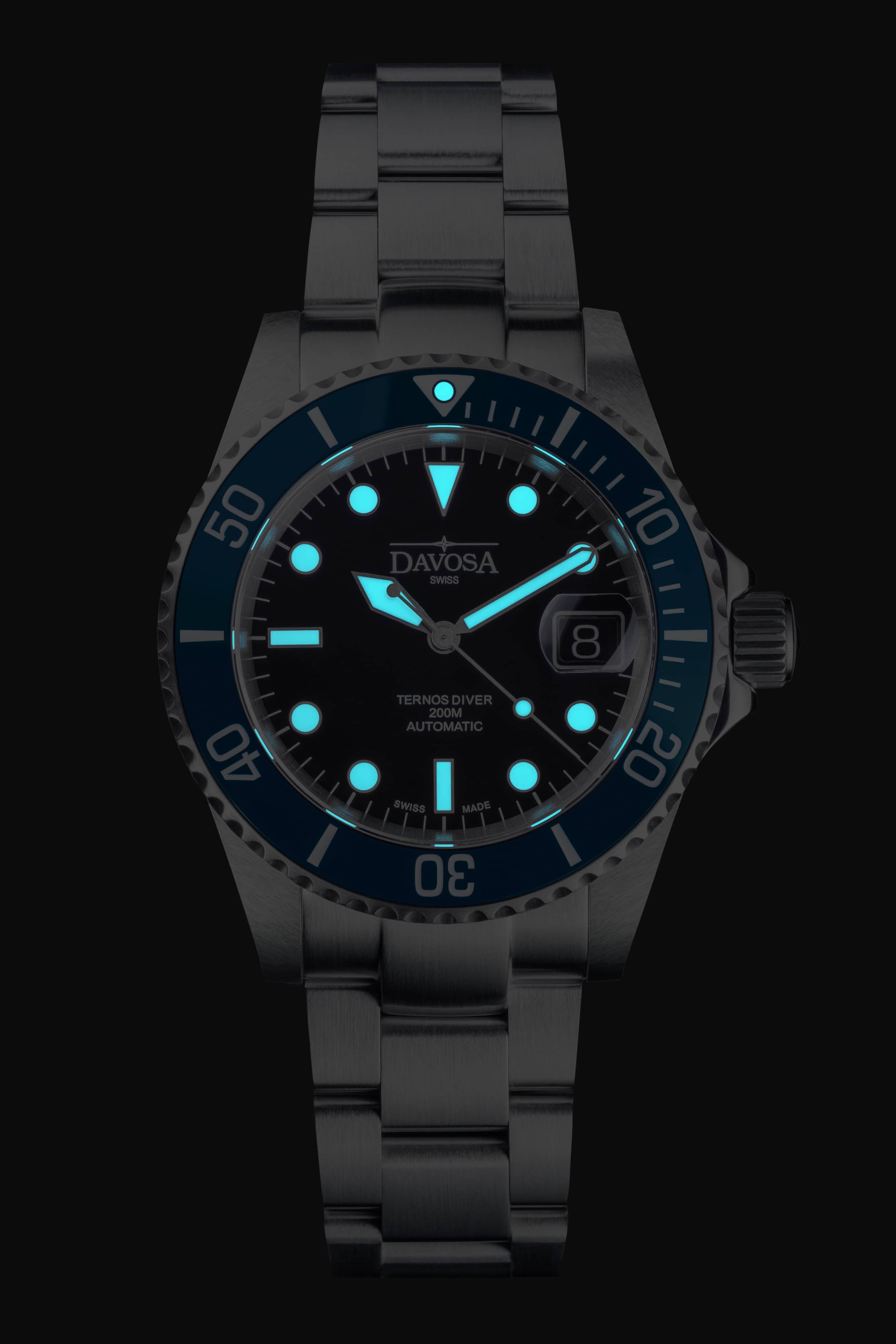 Ternos Diver Automatic 200m Swiss-Made Blue and Black Unisex Diver Watch 161.552.40 With Loupe Diver Davosa USA Official Distributor. Prices are Final. Tax & duties included.