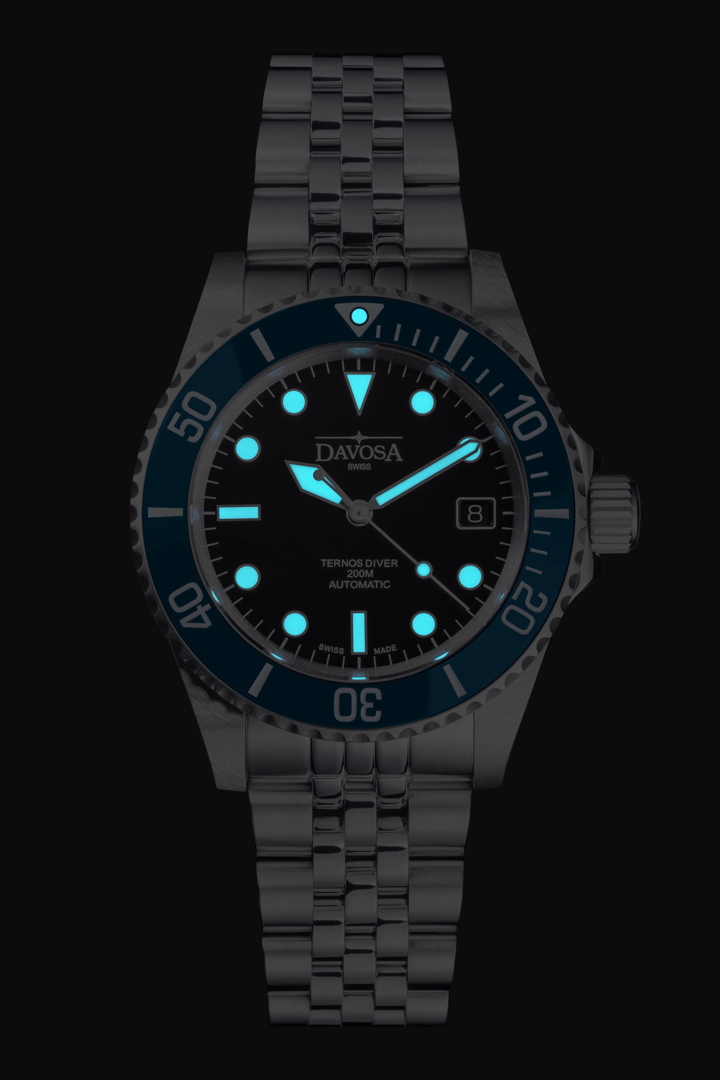 Ternos Diver Automatic 200m Swiss-Made Blue Unisex Diver Watch 161.550.04 No Loupe with Pentalink bracelet Diver Davosa USA Official Distributor. Prices are Final. Tax & duties included.