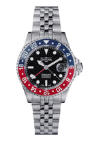 DAVOSA Ternos GMT 40mm Automatic - Swiss Made Dual Time Zone Diver’s Watch - Blue and Red with Loupe Ref. 161.564.06 GMT Davosa USA Official Distributor. Prices are Final. Tax & duties included. Blue-Red Pentalink With Loupe
