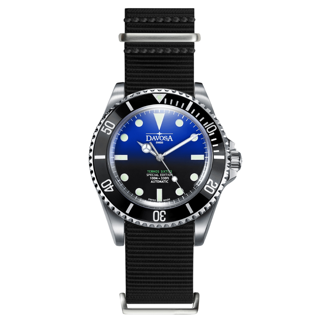 Ternos Sixties Seahorse Special US Edition Faded Blue 16152590 + Black Nylon Strap Bundle  Davosa USA Official Distributor. Prices are Final. Tax & duties included.   