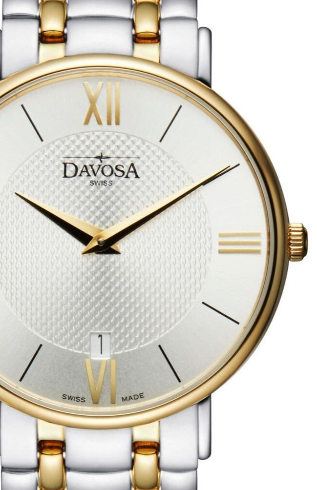 Pianos II Quartz Guilloche Silver Gold Executive Watch 16347715 Executive Davosa USA Official Distributor. Prices are Final. Tax & duties included.   