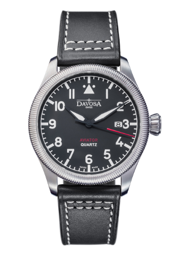 Aviator Quartz Swiss-Made Black Men's Dress Watch 16249855 Pilot Davosa USA Official Distributor. Prices are Final. Tax & duties included.   