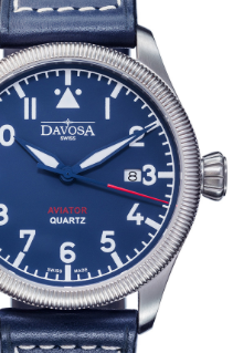 Aviator Quartz Swiss-Made Blue Men's Dress Watch 16249845 Pilot Davosa USA Official Distributor. Prices are Final. Tax & duties included.   