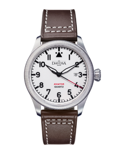 Aviator Quartz Swiss-Made White Men's Dress Watch 16249815 Pilot Davosa USA Official Distributor. Prices are Final. Tax & duties included.   