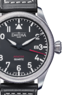 Aviator Quartz Swiss-Made Black Men's Dress Watch 16249855 Pilot Davosa USA Official Distributor. Prices are Final. Tax & duties included.   