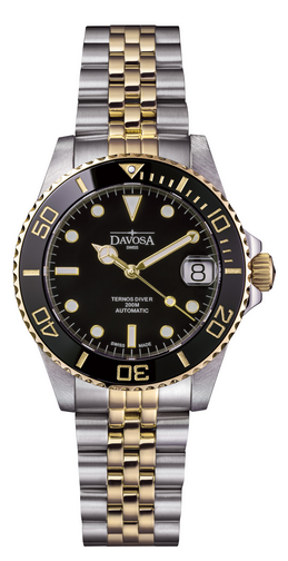 Ternos Medium Automatic Swiss-Made Black Gold Diver Watch 16619705 Diver Davosa USA Official Distributor. Prices are Final. Tax & duties included.