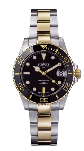 Ternos Medium Automatic 200m Swiss-Made Black Gold Men's Diver Watch 16619750 Diver Davosa USA Official Distributor. Prices are Final. Tax & duties included.   