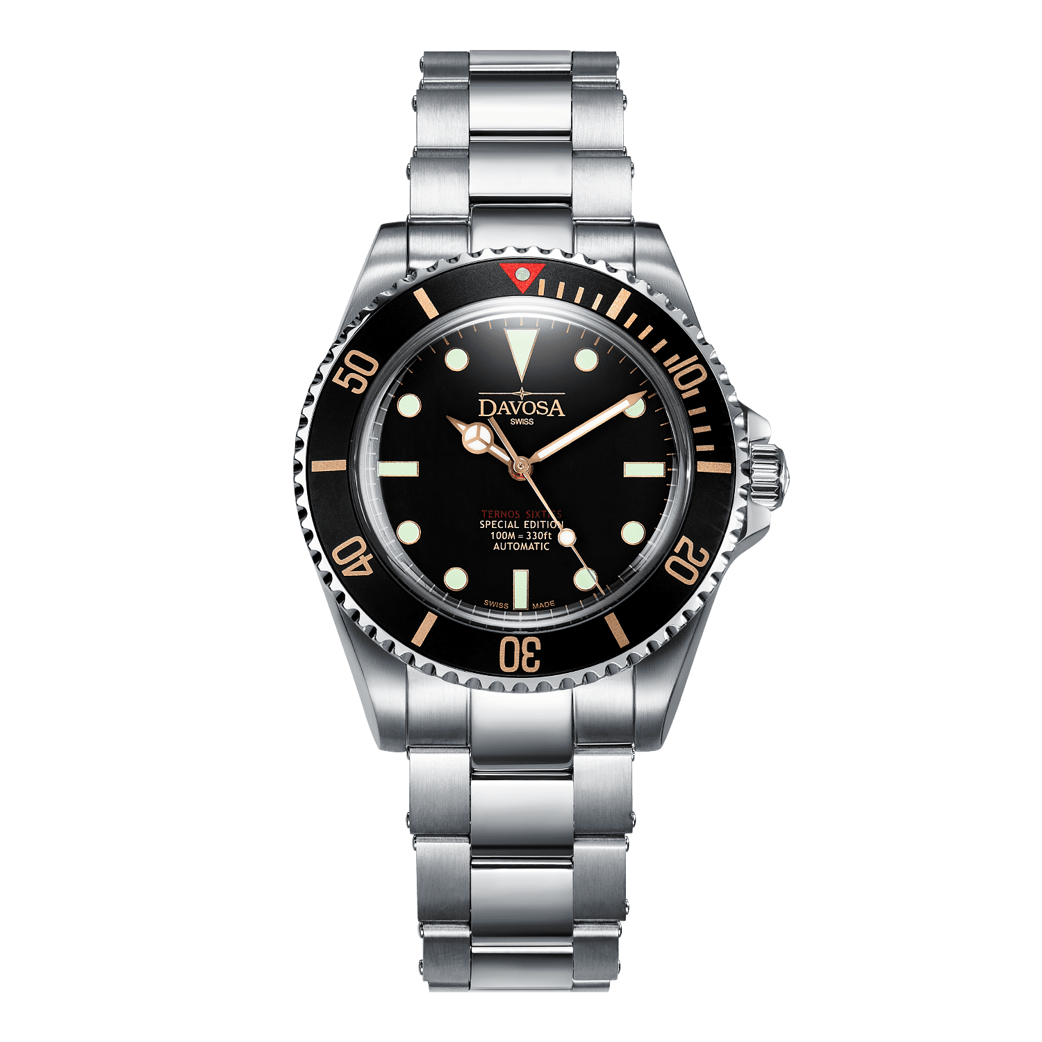 Ternos Sixties Seahorse Swiss-Made 40mm Golden touch Sapphire Crystal Unisex Wristwatch 16152591 Special US Edition 100 units only Diver Davosa USA Official Distributor. Prices are Final. Tax & duties included.   