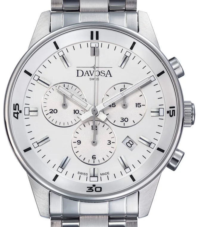Vireo Quartz Chronograph Swiss-Made White Pilot Watch 16348115 Pilot Davosa USA Official Distributor. Prices are Final. Tax & duties included. 41mm White PentaLink