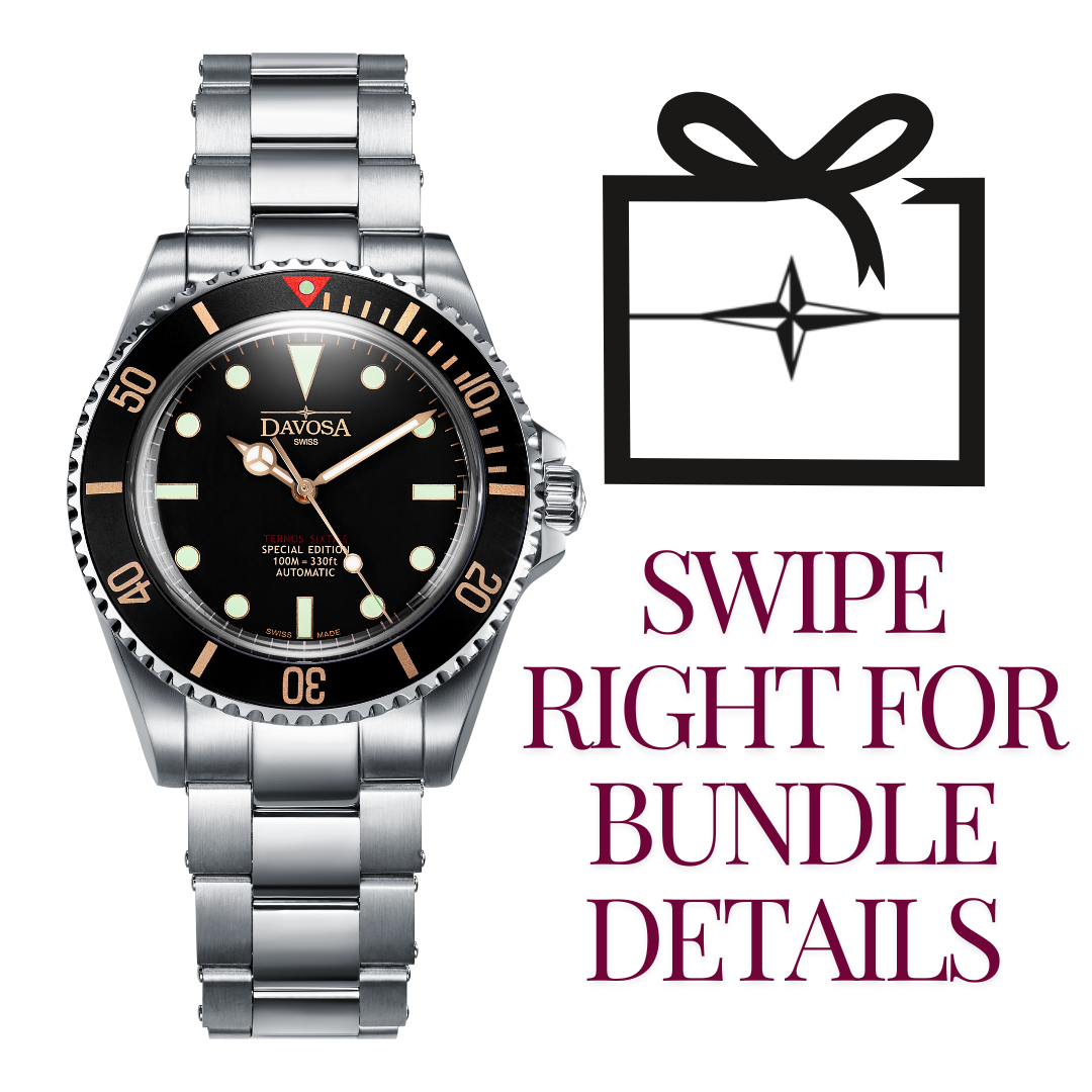 Golden Seahorse Sixties Super Value Bundle package Watches Davosa USA Official Distributor. Prices are Final. Tax & duties included.