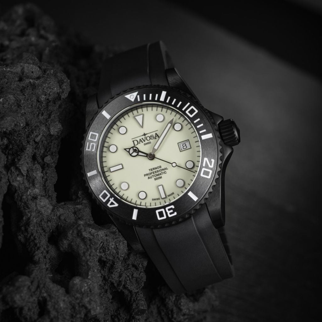 Ternos Professional Auto Megalume Black DLC Diving Watch 16158310 Limited Edition Diver Davosa USA Official Distributor. Prices are Final. Tax & duties included.   