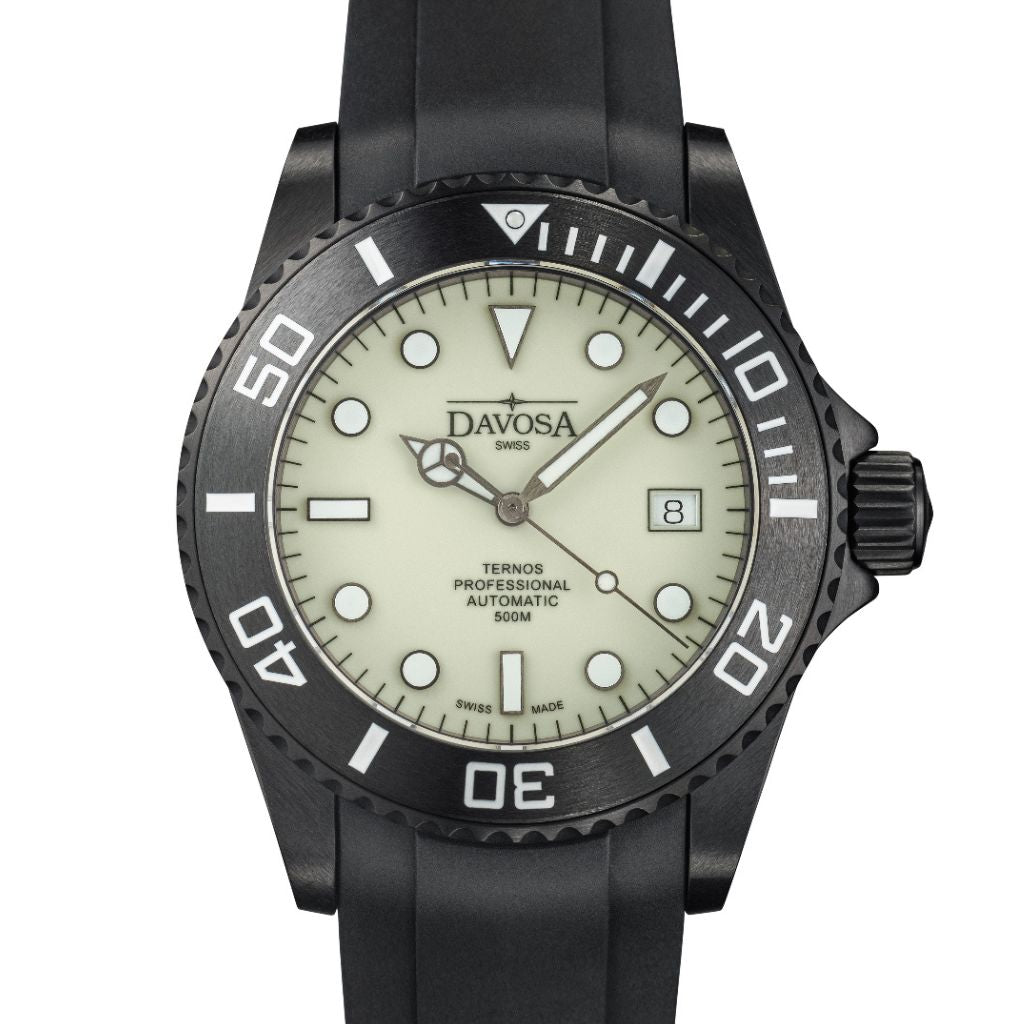 Ternos Professional Auto Megalume Black DLC Diving Watch 16158310 Limited Edition Diver Davosa USA Official Distributor. Prices are Final. Tax & duties included.   