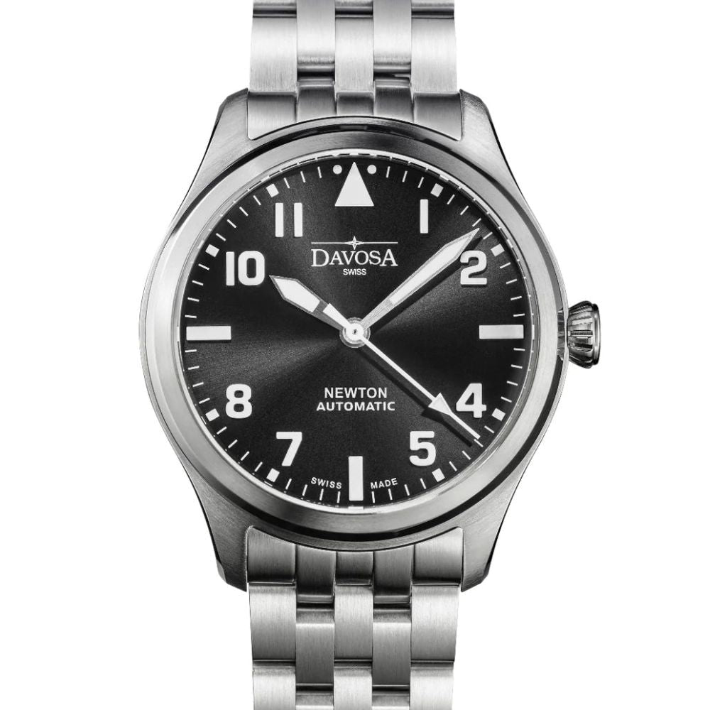 Newton Pilot Automatic 40mm Black Pilot Watch Pilot DAVOSA Swiss PentaLink bracelet