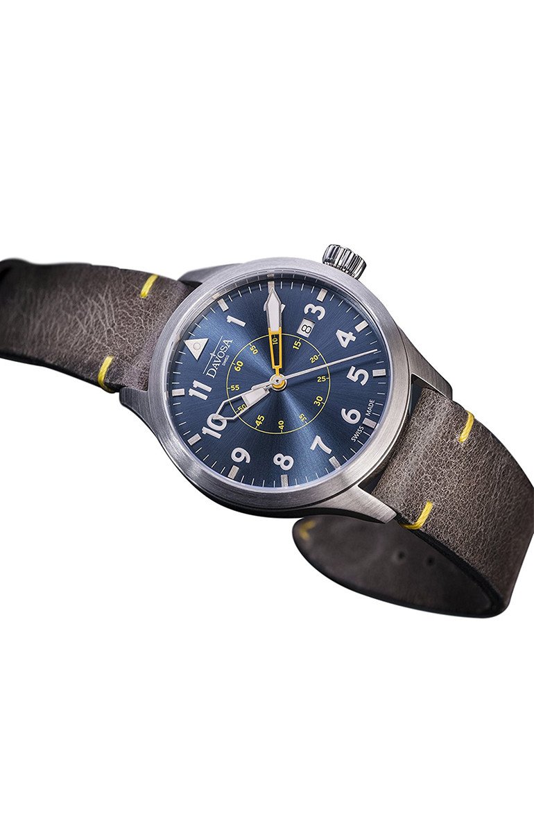 Neoteric Automatic Swiss-Made Blue Yellow Pilot Watch 16156546 Pilot Davosa USA Official Distributor. Prices are Final. Tax & duties included.   