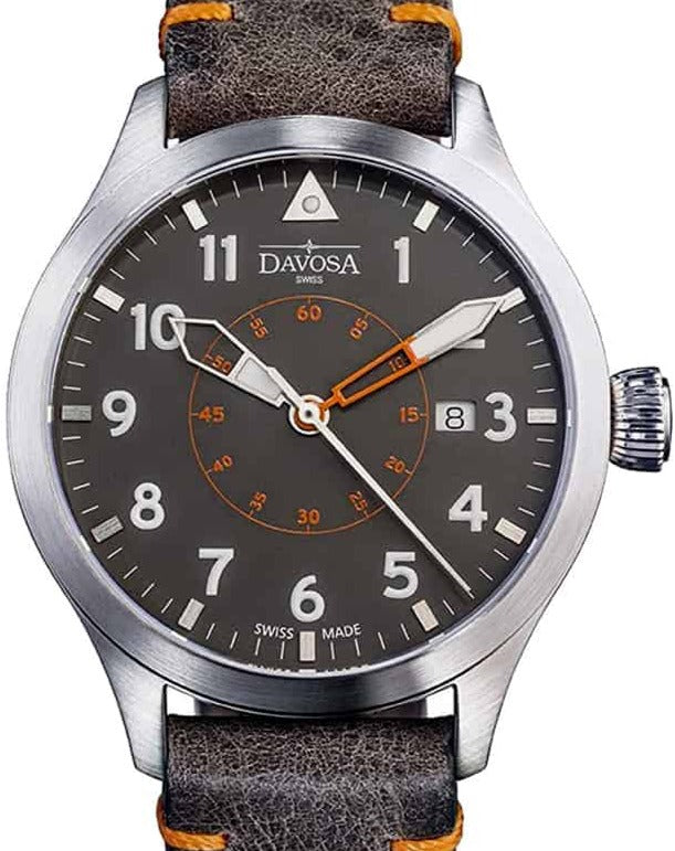 Neoteric Automatic Swiss-Made Brown Gray Pilot Watch 16156596 Pilot Davosa USA Official Distributor. Prices are Final. Tax & duties included. 42mm Gray Leather