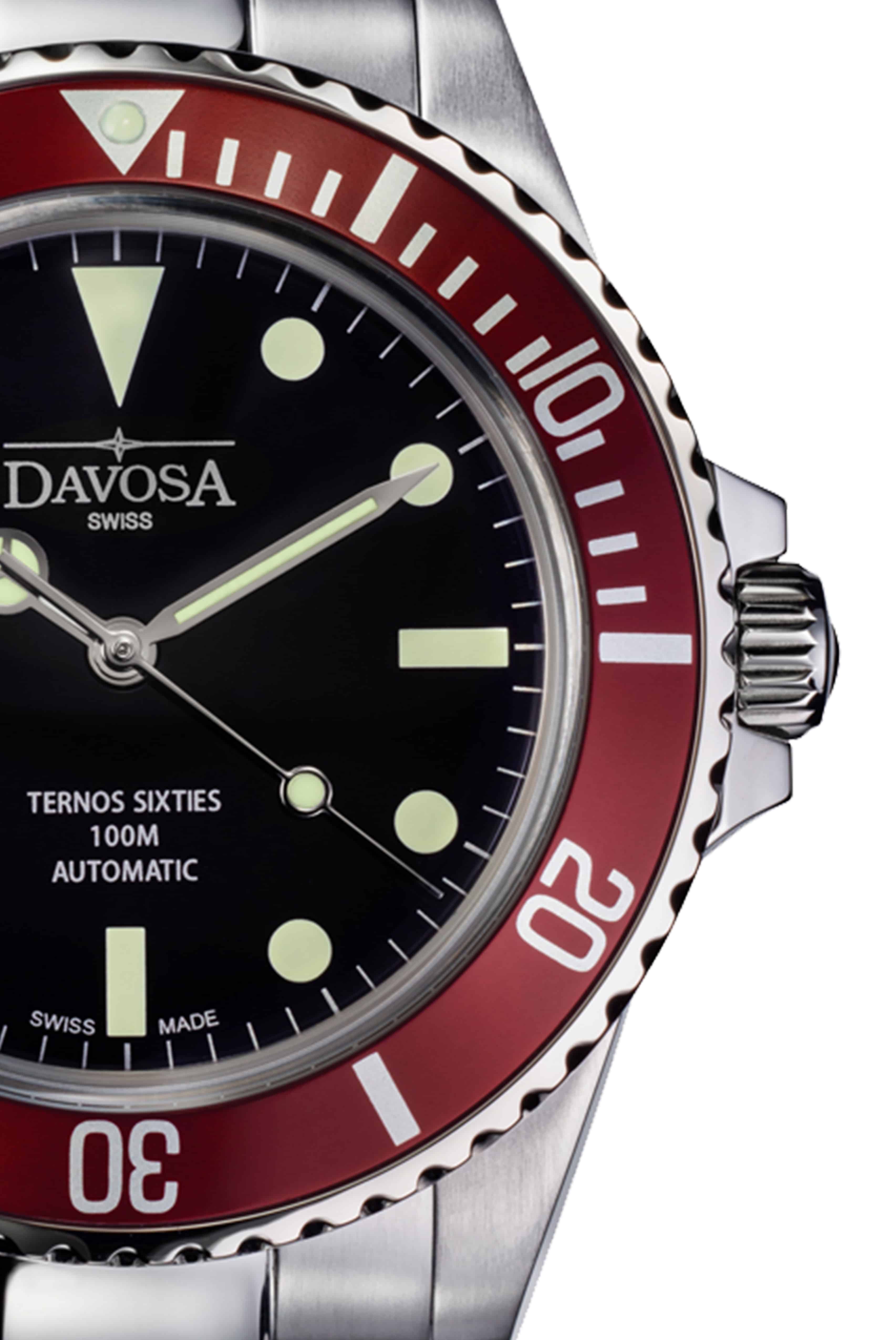 Ternos Sixties Automatic 100m Black Burgundy Diving Watch 16152560 Diver Davosa USA Official Distributor. Prices are Final. Tax & duties included.   