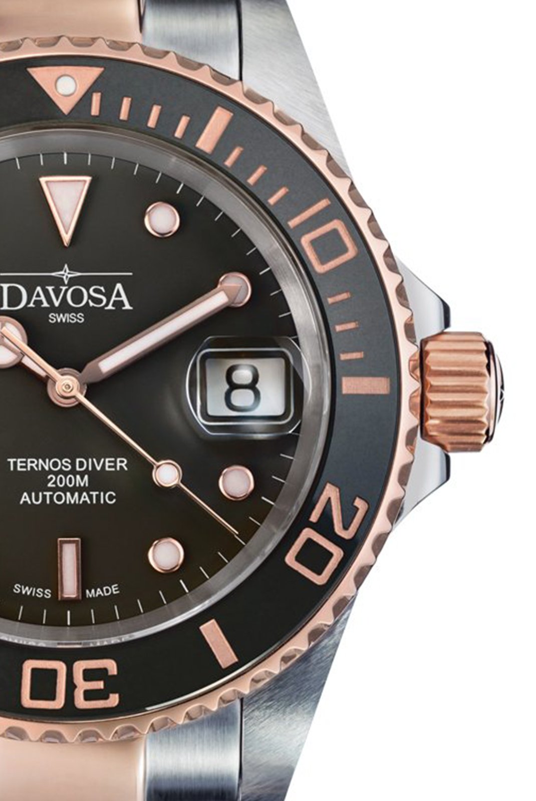 Ternos Ceramic Automatic Swiss-Made Black Rose Gold Diving Watch 16155565 Diver Davosa USA Official Distributor. Prices are Final. Tax & duties included.   