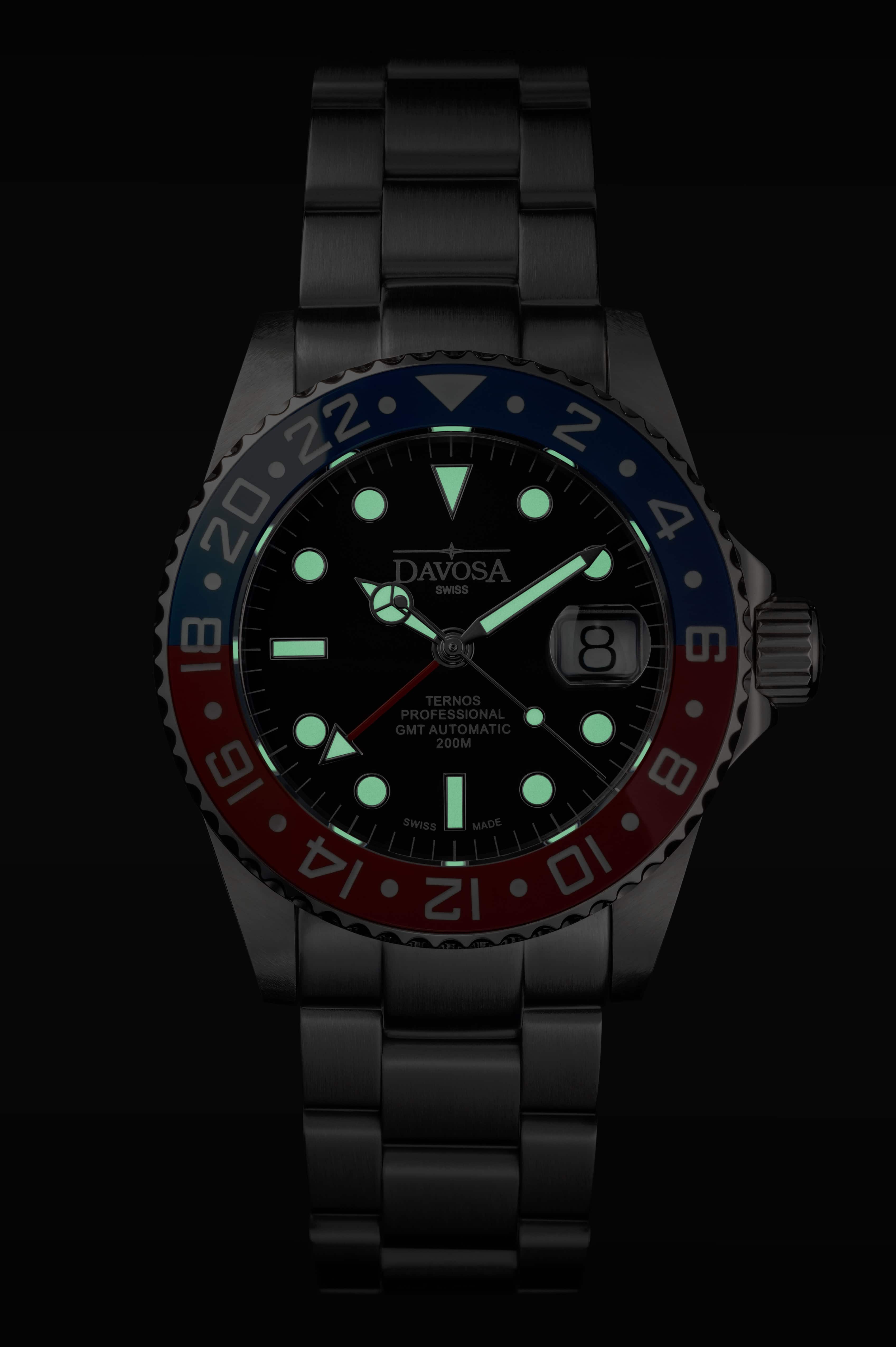 Ternos Professional Automatic 200m GMT Red Blue Diving Watch 16157160 GMT Davosa USA Official Distributor. Prices are Final. Tax & duties included.   