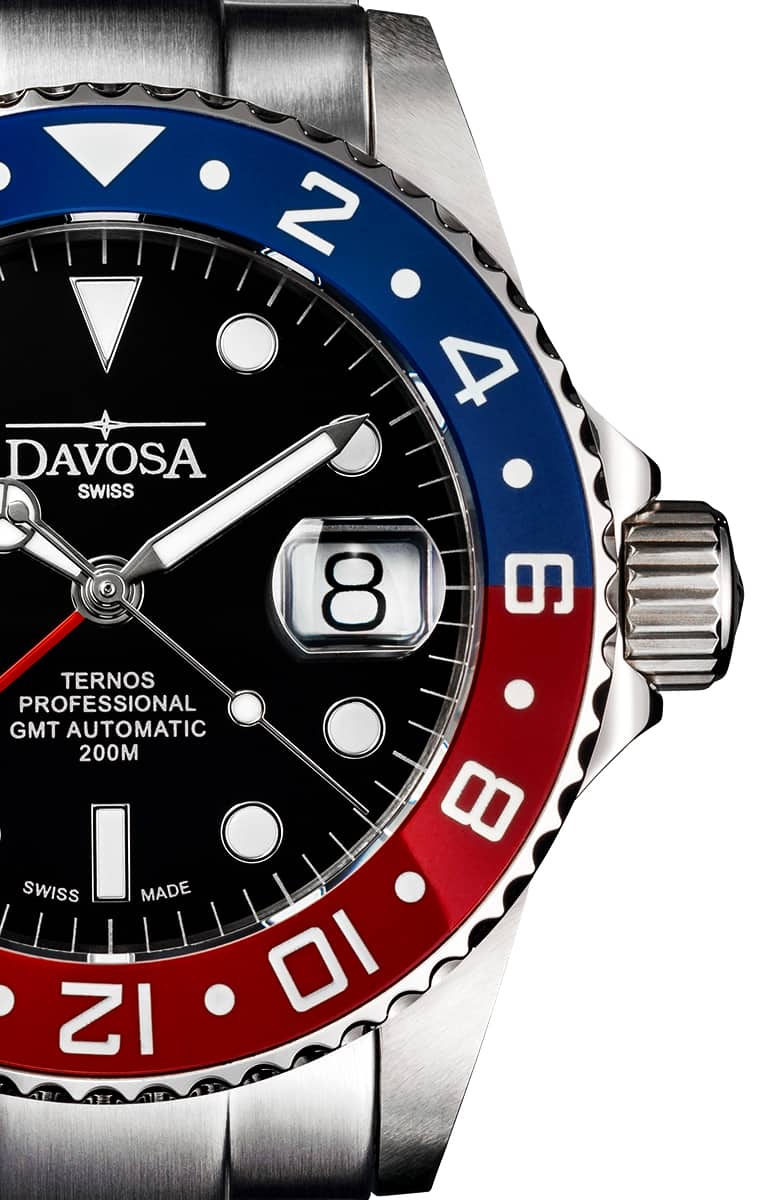 Ternos Professional Automatic 200m GMT Red Blue Diving Watch 16157106 GMT Davosa USA Official Distributor. Prices are Final. Tax & duties included.   