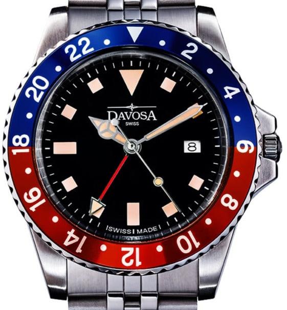 Vintage Quartz 100m Red Blue Unisex Diver Watch 16350090 GMT Davosa USA Official Distributor. Prices are Final. Tax & duties included. 39mm Pepsi PentaLink